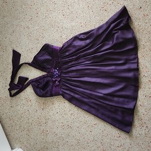 BCBG deep purple embellished haulter dress